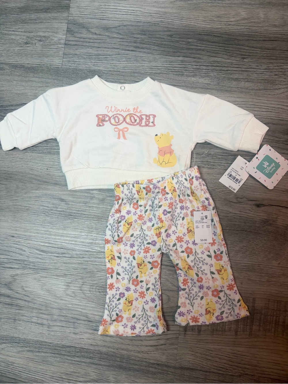 Disney White & Yellow Winnie the Pooh Pajama Set with Floral Pants